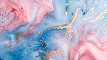 Luxurious Abstract Pink and Blue Marble Texture with Gold Splashes