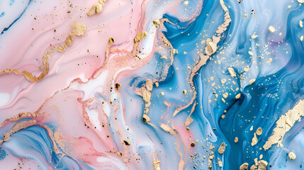 Luxurious Abstract Pink and Blue Marble Texture with Gold Splashes