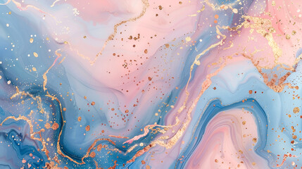 Luxurious Abstract Pink and Blue Marble Texture with Gold Splashes