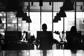 Fototapeta premium Silhouettes of it Professionals in a Modern Office