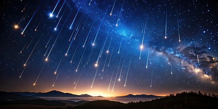 A stunning image of a great starfall in a dark sky, starfall, meteor shower, celestial event, falling stars, astronomy