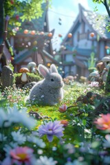 A cute 3D-rendered fluffy animal garden  AI genrated illustration
