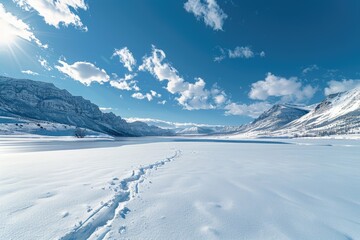 Snowy Mountain Landscape with Footprints