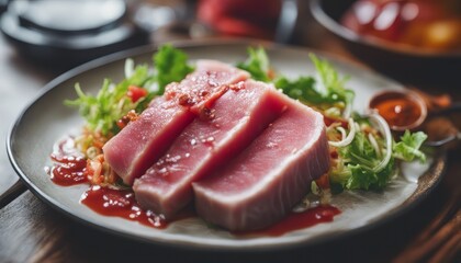 Fresh tuna raw with spicy salad sauce