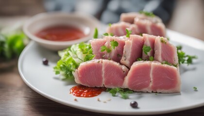 Fresh tuna raw with spicy salad sauce