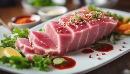 Fresh tuna raw with spicy salad sauce