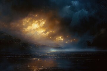 Glimmering City by the Misty Lake