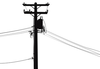 black silhouette electric pole on white background