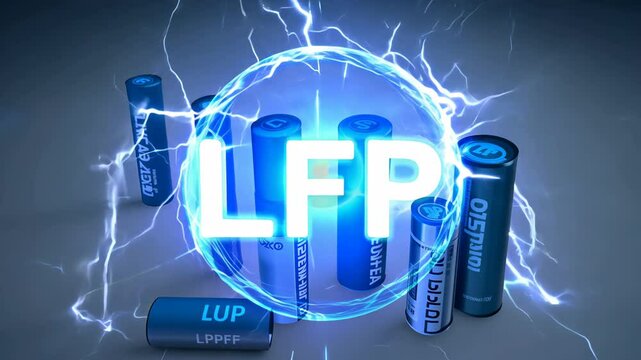 The inscription "LiFePo4" on the background of electrical discharges and a printed circuit board.
Concept: modern technologies, energy and batteries, innovation electricity.
