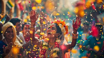 Indian Wedding Celebration with Confetti