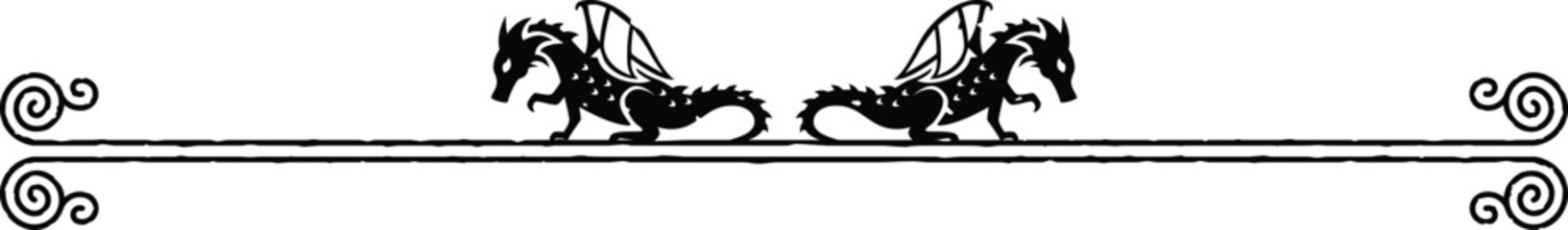 Double Line Header Graphic with Dragon Silhouettes