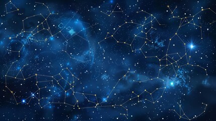 Fototapeta premium Golden Constellation in Blue Night Sky.