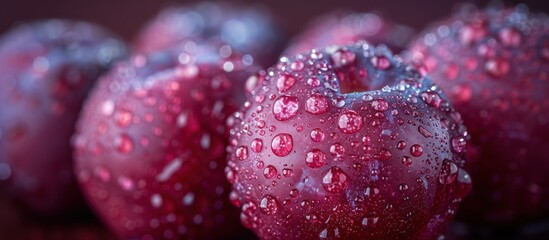 Close-up of Dewy Red Plums