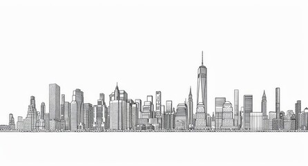 Pen and ink sketch of a generic cityscape with skyscrapers depicting a generic cityscape.