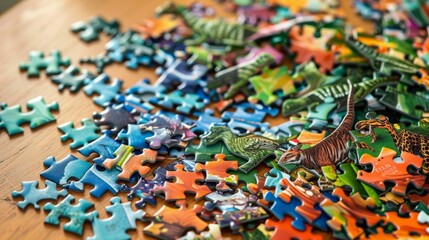 Scattered Colorful Jigsaw Puzzle Pieces.