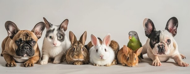 A group of cute pets on a white background. A banner design for your home or business