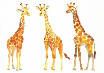 You can use this set of watercolor clipart for your amazing projects. A funny and cute giraffe group isolated on a white background makes a great addition to your work.