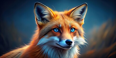 Obraz premium Stunning render of a charming fox with vibrant orange fur and piercing blue eyes, fox,render, charming, magnificent, vibrant