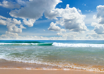 Nature landscape view of beautiful tropical beach and sea in sunny day.