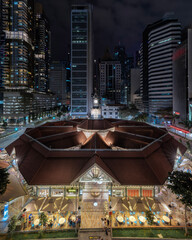 Aerial view of Telok Ayer Market at night, Singapore Downtown