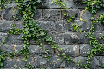 Brazilian concrete block wall covered with ivy, Araras, Petropolis