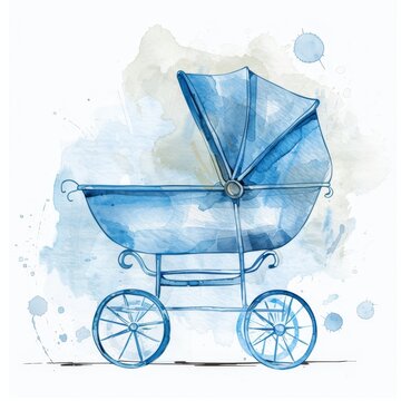 recommend clip art: Watercolor illustration of a child on a stroller. Isolated clipart element with a white background.