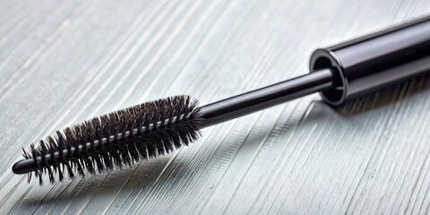 Naklejka premium Black mascara brush on background, makeup, beauty, cosmetic, mascara, brush, black,isolated, fashion, glamour, close-up
