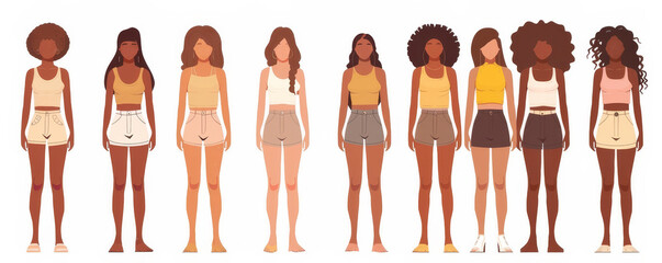 Girls of different skin colors. Beauty is in diversity