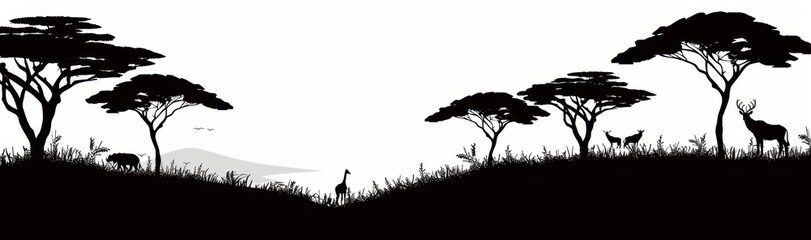 The silhouette of an African safari animal in a landscape scene