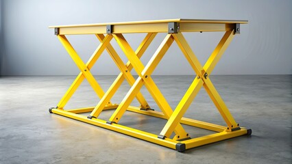 Portable yellow scissor barrier extended on a plain surface, portable, yellow, scissor, barrier, extended, plain, surface