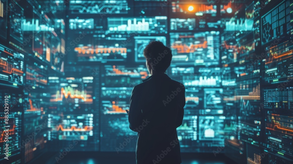 Poster a data scientist at work amidst glowings screens and cascading data streams symbolizing the complex 