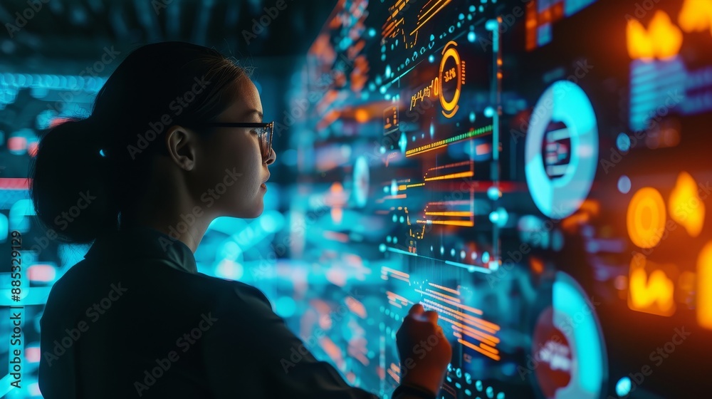 Poster a data scientist at work amidst glowings screens and cascading data streams symbolizing the complex 