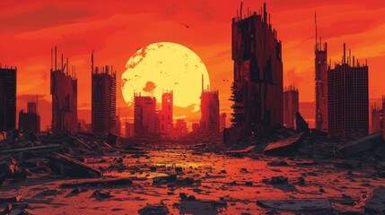 A desolate post-apocalyptic cityscape in a 3D style  illustration AI generated illustration
