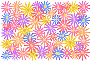 summer background: bright multicolor daisy flowers against white