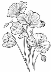 Naklejka premium The Nasturtium plant is drawn in black and white with botanical ink