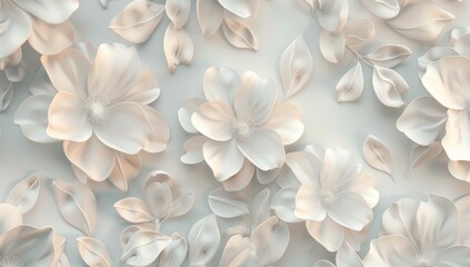 Fototapeta premium Flowers on the old white wall background, digital wall tiles or wallpaper design with a cement damask pattern.
