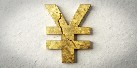 Weak yen concept represented by a cracked ? sign, currency, Japan, finance, economy, exchange rate, depreciation, decline
