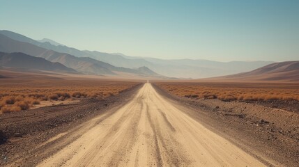 A dusty deserted road stretching out into a seemingly endless desert  AI generated illustration