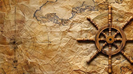a ship's rudder on world map paper