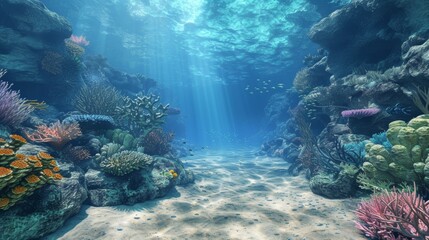 Obraz premium A fantastic 3D depiction of an underwater landscape AI generated illustration
