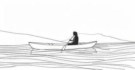 The image shows a man exercising in kayaking on majestic river waters - it is a transparent PNG image