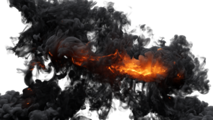 Fire explosion with sparks isolated on transparency background. Fire smoke and dust 
