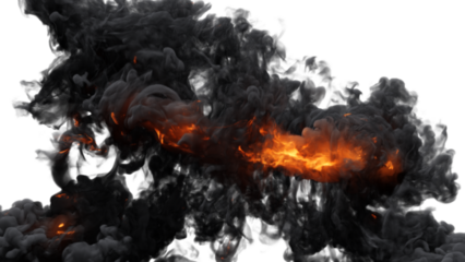 Fire explosion with sparks isolated on transparency background. Fire smoke and dust 