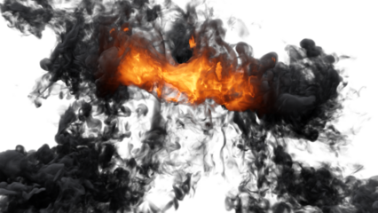 Fire explosion with sparks isolated on transparency background. Fire smoke and dust 