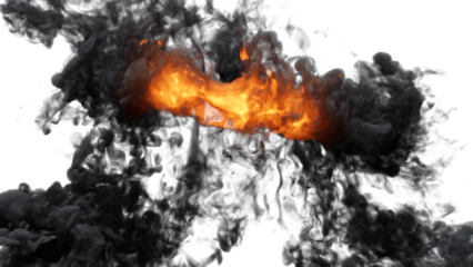 Fire explosion with sparks isolated on transparency background. Fire smoke and dust 
