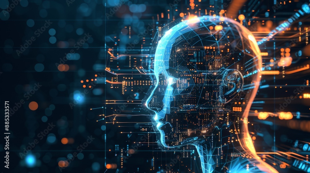 Poster A futuristic rendering of artificial intelligence and machine learning processes portraying the intelligence of a computer  AI generated illustration