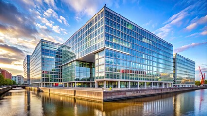Fototapeta premium Modern office building of Der Spiegel in Hamburg, office, building, architecture, modern, facade, glass, sky, Germany