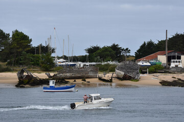 boat and beach, Ria d''Etel, Golf Of Morbihan, Beauty of Brittany,  France