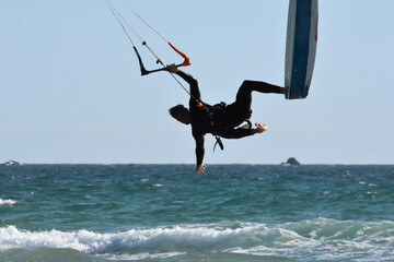 man faling with kite surfing, kite surfing, People on Kite surfing, Sport, Nautical sports, Quiberon, Brittany,  © Natolie 