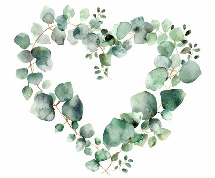 recommend clip art: A watercolor floral wreath made up of green foliage and eucalyptus branches. Modern PNg clipart.